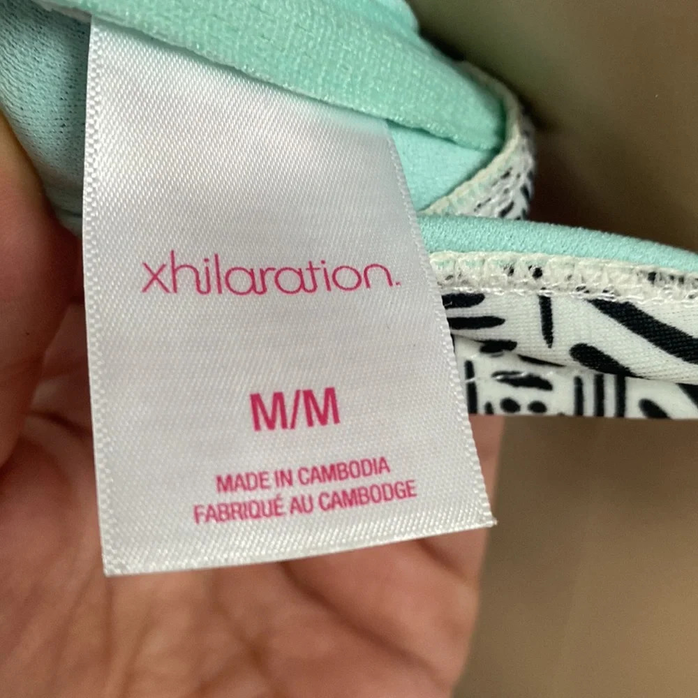 Xhilaration Women’s Black White Stripe Teal Swim Bikini Top M - Picture 5 of 5